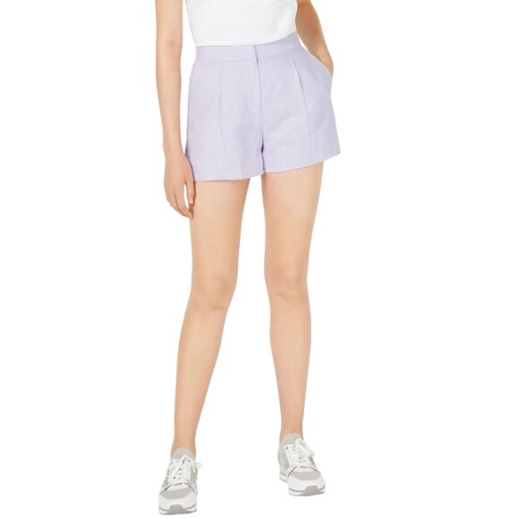 Michael Kors Pleated Linen Shorts Women’s Size 10 Purple High-Waisted - Picture 1 of 6
